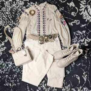 Lauren Ralph Lauren Stretch Corduroy Mid-Rise Straight Pant Cream Size 10